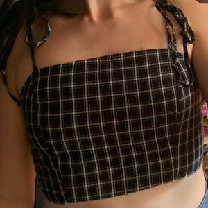 super cropped, plaid top with tied shoulders